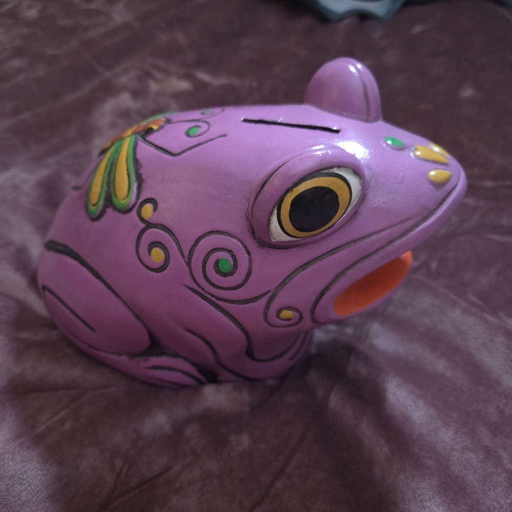 Vintage 1960s Pride Creations Frog Piggy Bank w/ Stopper & Sticker!!!